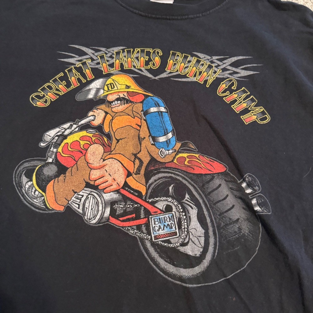 Niles Burn Run 2014 Great Lakes Burn Camp Firefighter Biker T-Shirt Black Large - Picture 2 of 7